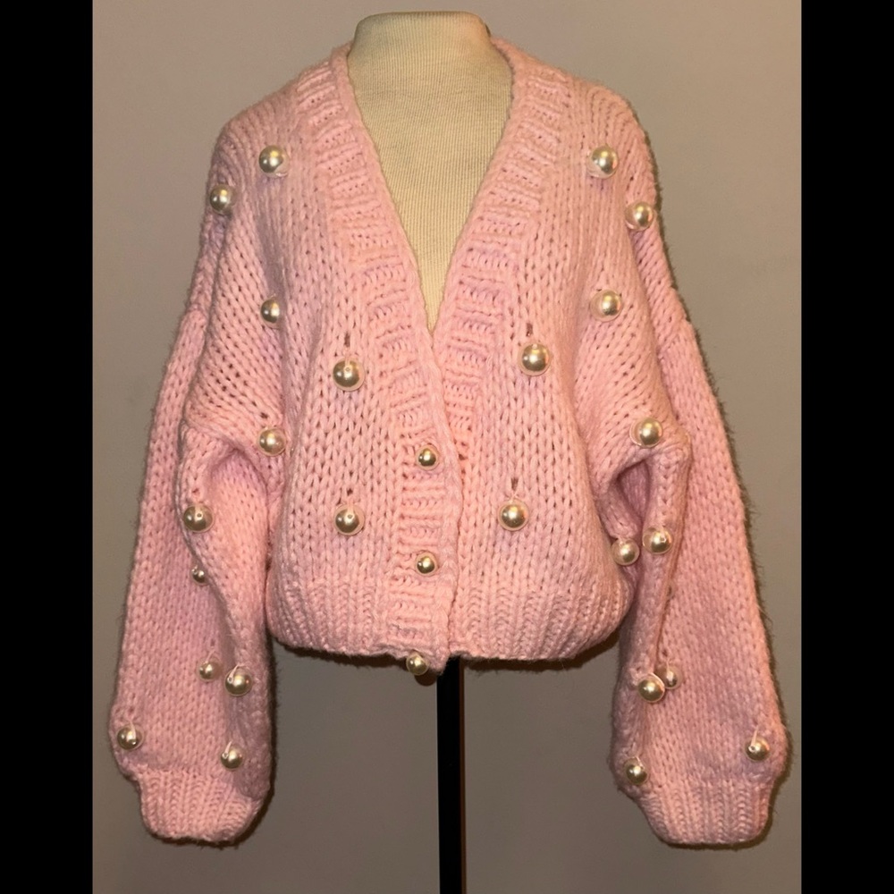 Sugar Thrillz Dolls Kill ‘CUTE AND DEMURE’ Pink Pearl Cardigan Sweater NWT M/L
